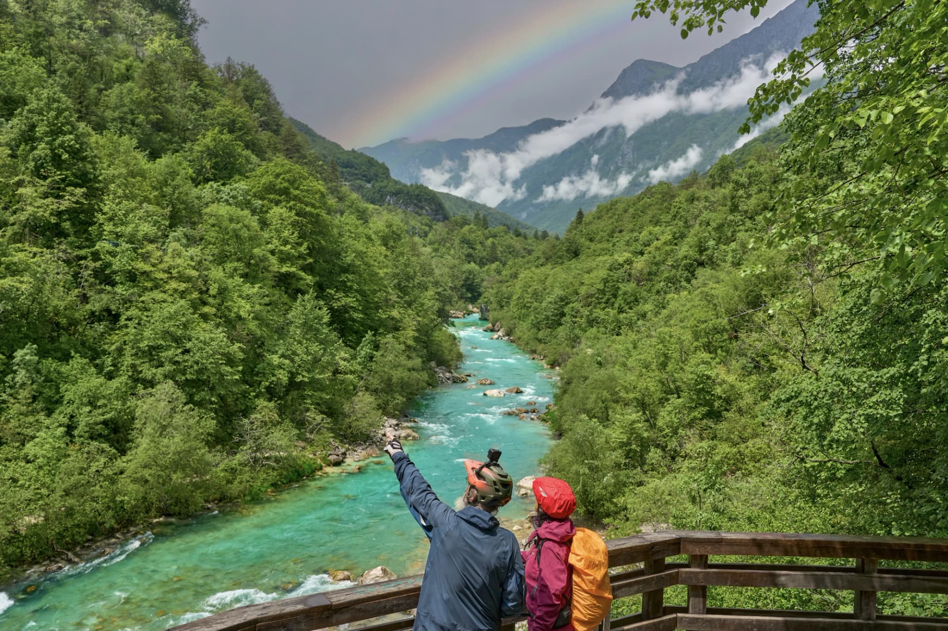 Scenic rest stops at emerald Soča river