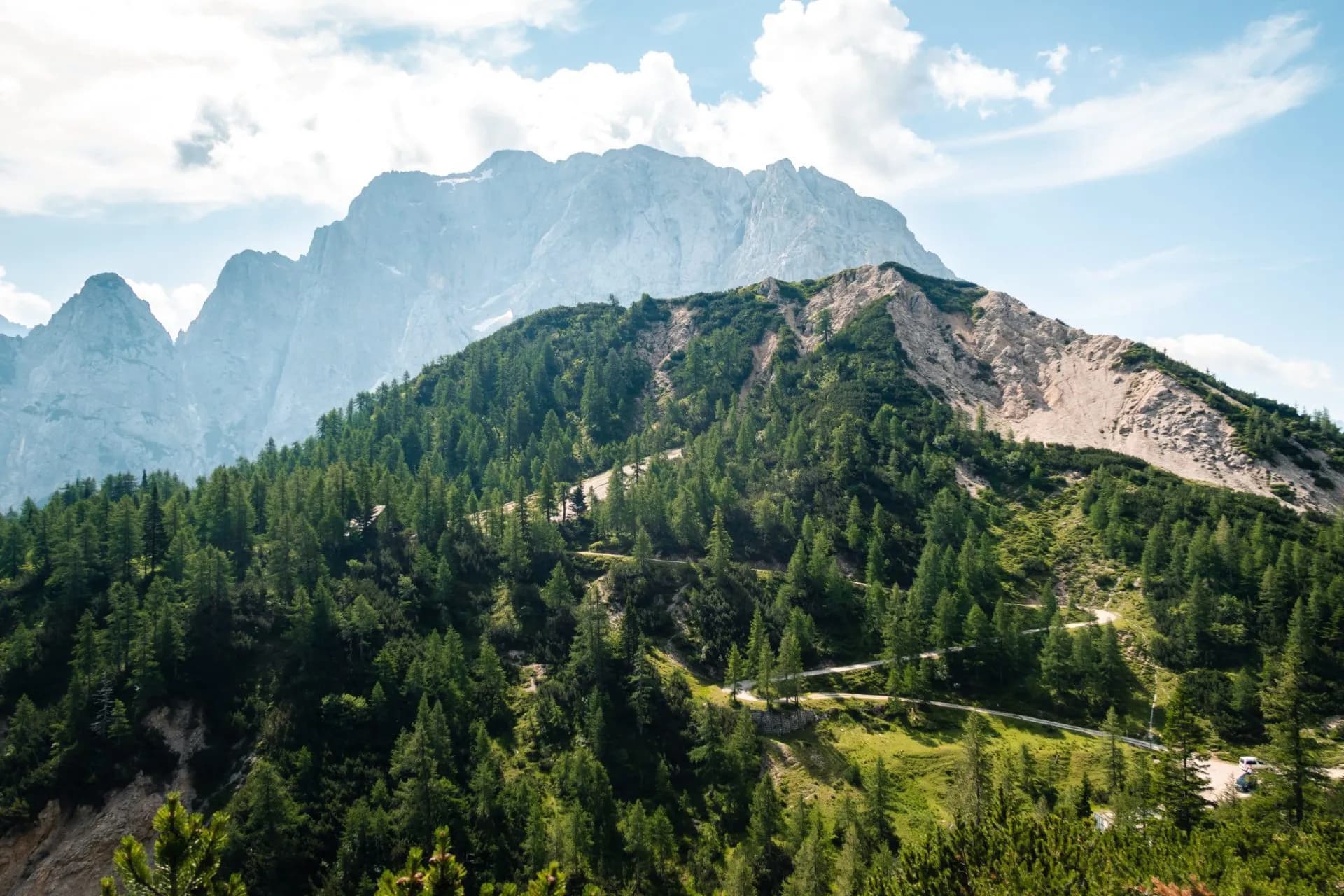 via ferrata climbing path landscape in vrsic pass in slovenia in between mojstrovka and prisojnik mountain nerby famous hanzova pot rock window in beautiful weather stockpack adobe stock scaled